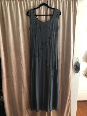 Reggio Vintage Sleeveless Maxi Dress with Beaded Floral Embroidery, Size 12